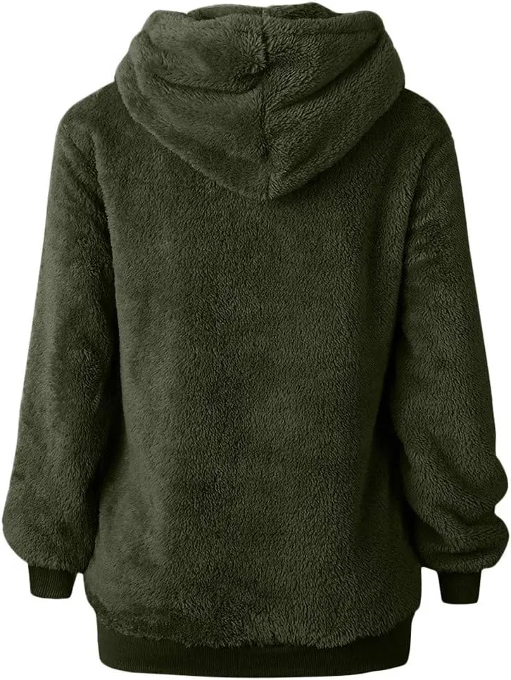 Women's Fuzzy Fleece Hoodies Zip Up Pullover Sherpa Sweatshirt 2023 Fall Winter Casual Oversized Warm Fluffy Coat Plus Size