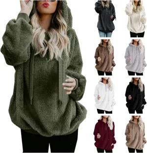 Women's Fuzzy Fleece Hoodies Zip Up Pullover Sherpa Sweatshirt 2023 Fall Winter Casual Oversized Warm Fluffy Coat Plus Size