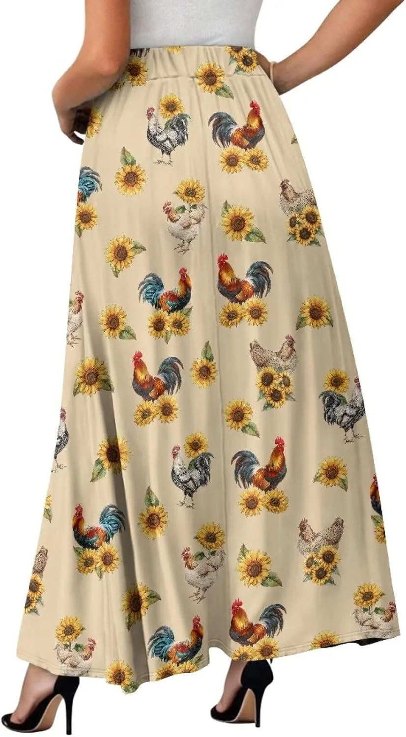 Women's Maxi Skirts High Waisted A-Line Elegant Long Skirts Flowy Swing Casual Party Skirts Dress for Party Beach