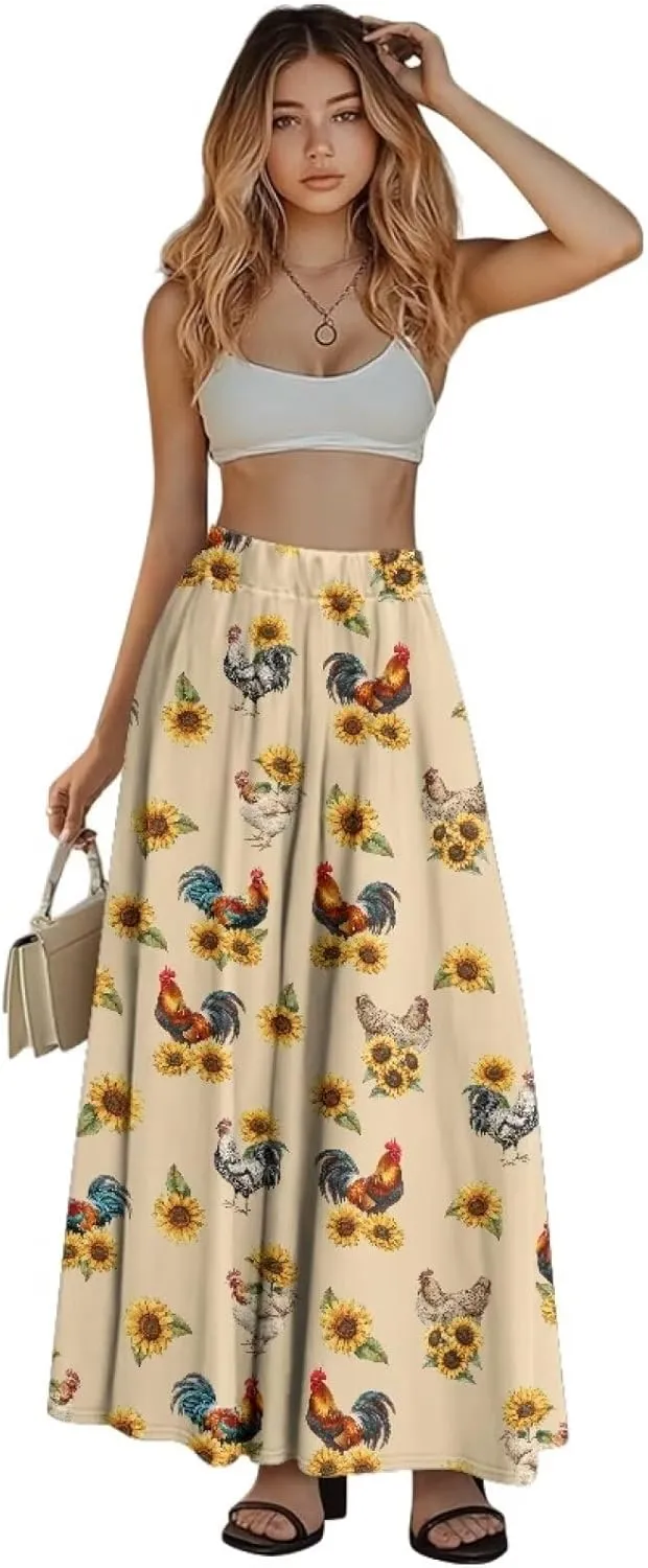 Women's Maxi Skirts High Waisted A-Line Elegant Long Skirts Flowy Swing Casual Party Skirts Dress for Party Beach