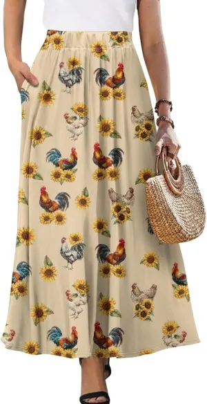Women's Maxi Skirts High Waisted A-Line Elegant Long Skirts Flowy Swing Casual Party Skirts Dress for Party Beach
