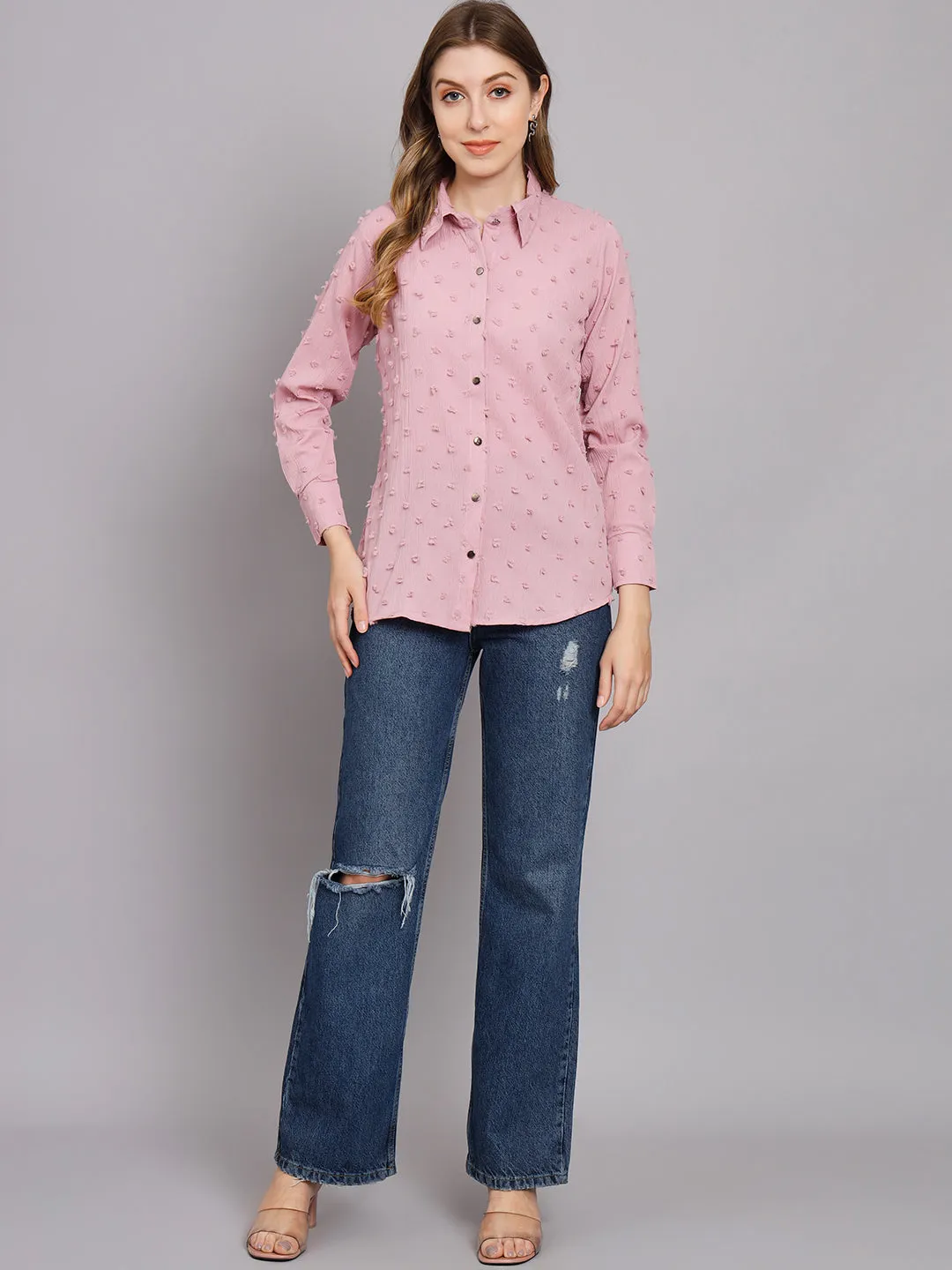 Women's Pink Chiffon Straight Shirt
