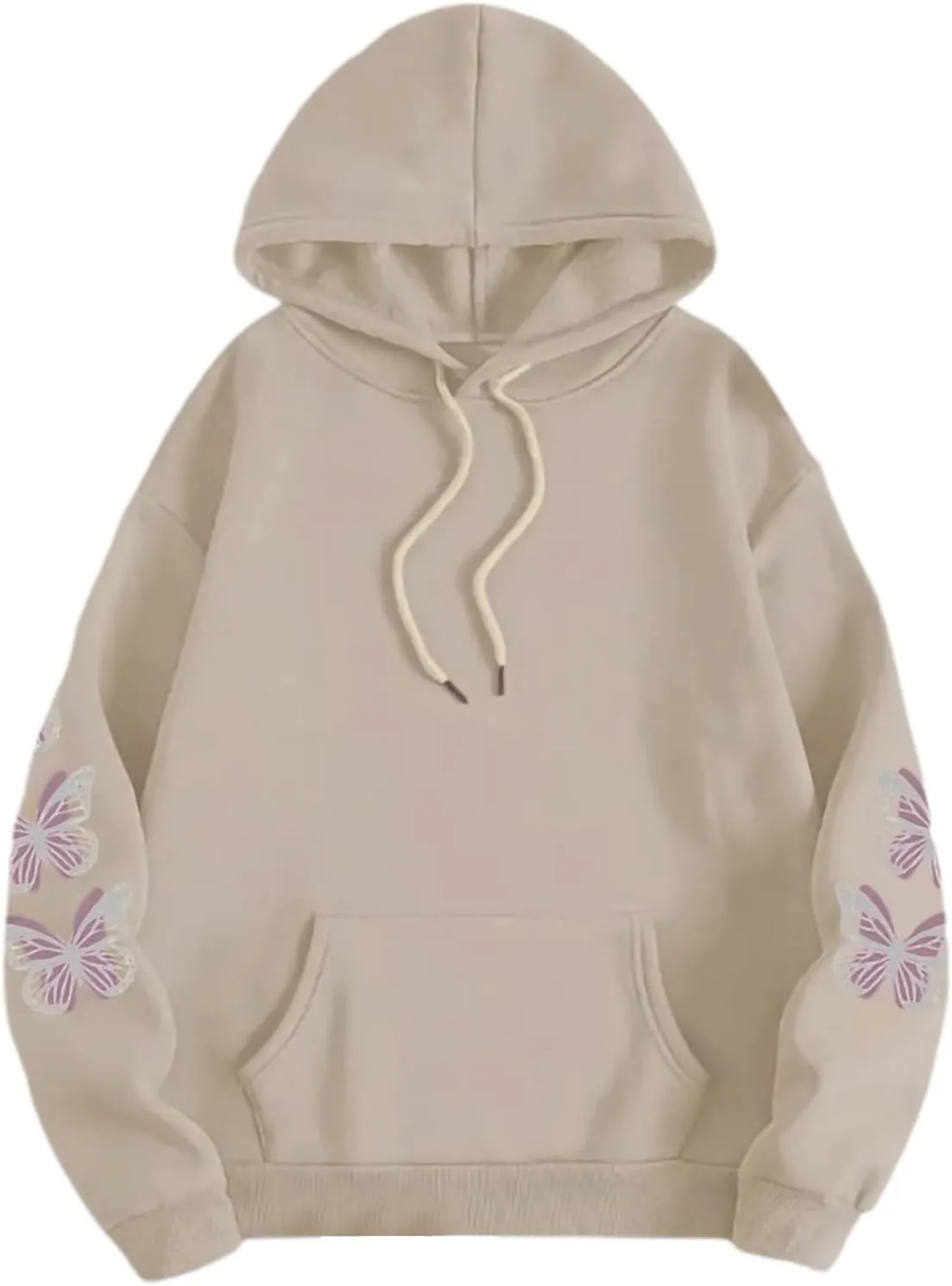 Womens Plus Size Hoodie Long Sleeve Butterfly Print Loose Hooded Sweatshirt with Pocket Casual Streetwear Outfits