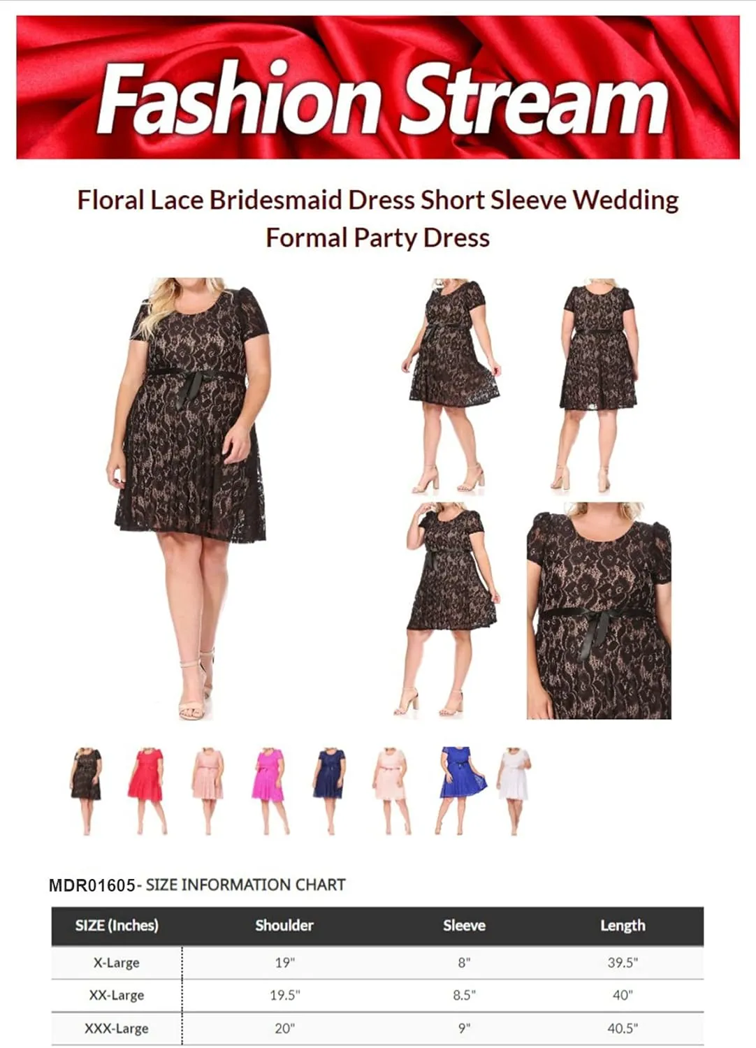 Women's Plus Size Lace Short Sleeve Party Midi Dress