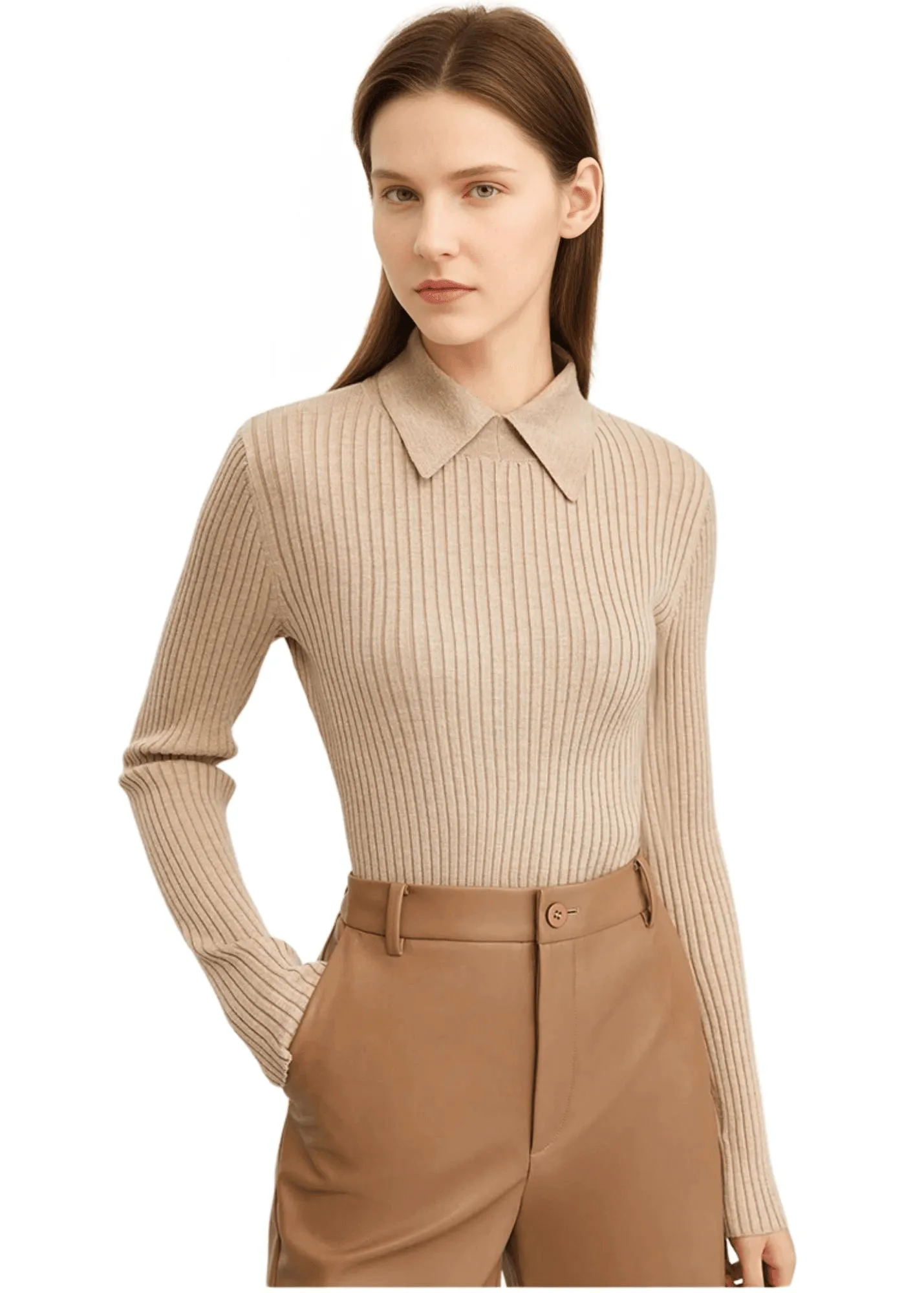 Women's Polo Sweaters Fashion Long Sleeve Wool Pullovers Long Sleeve Knitted Tops Office Lady Spring Sweater