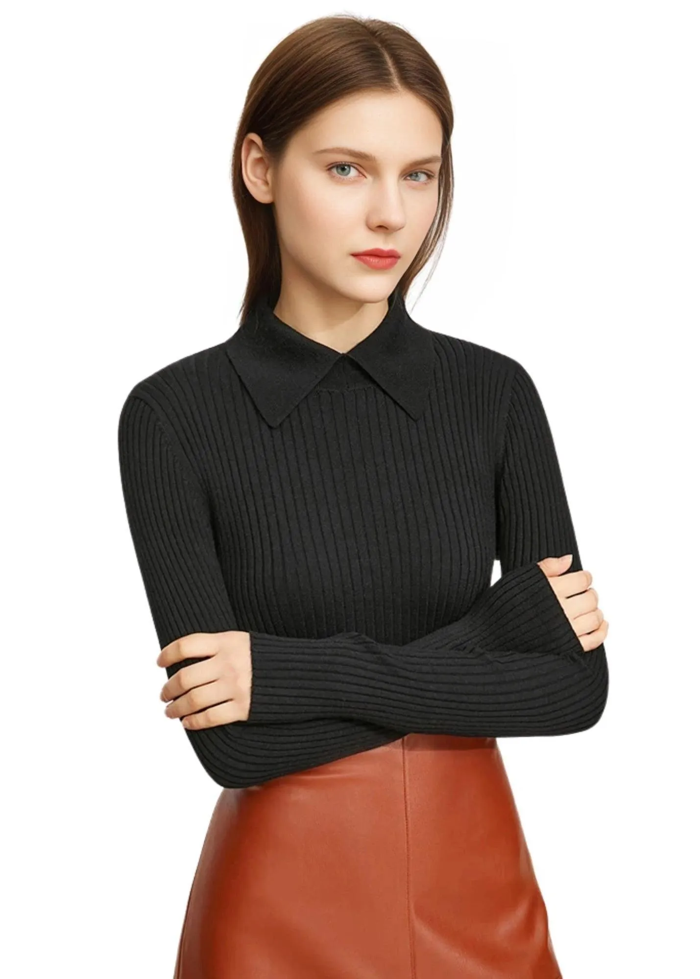 Women's Polo Sweaters Fashion Long Sleeve Wool Pullovers Long Sleeve Knitted Tops Office Lady Spring Sweater