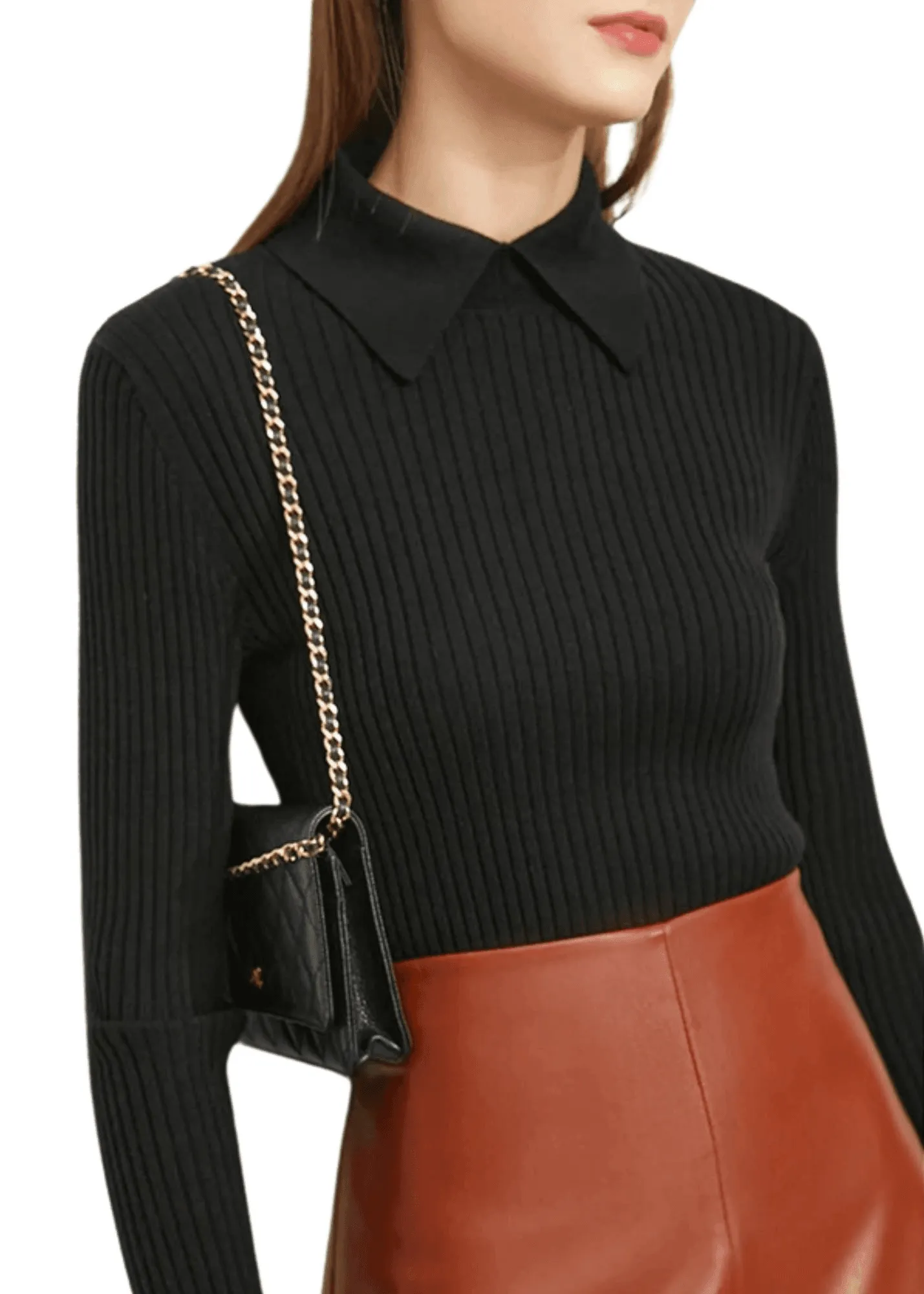 Women's Polo Sweaters Fashion Long Sleeve Wool Pullovers Long Sleeve Knitted Tops Office Lady Spring Sweater