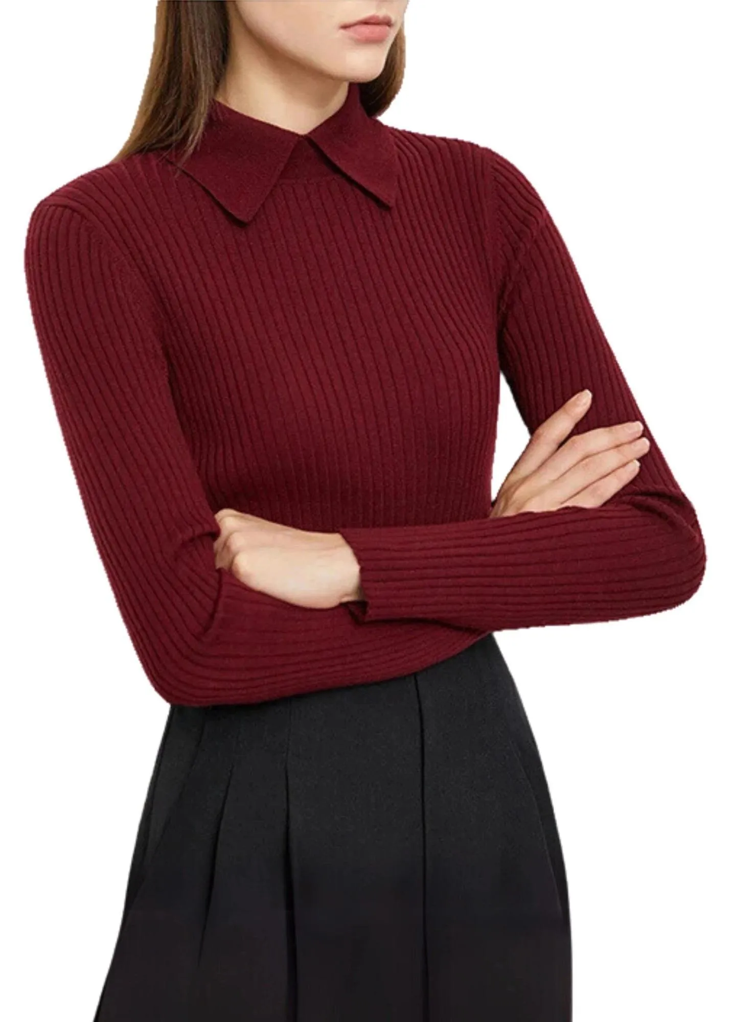 Women's Polo Sweaters Fashion Long Sleeve Wool Pullovers Long Sleeve Knitted Tops Office Lady Spring Sweater