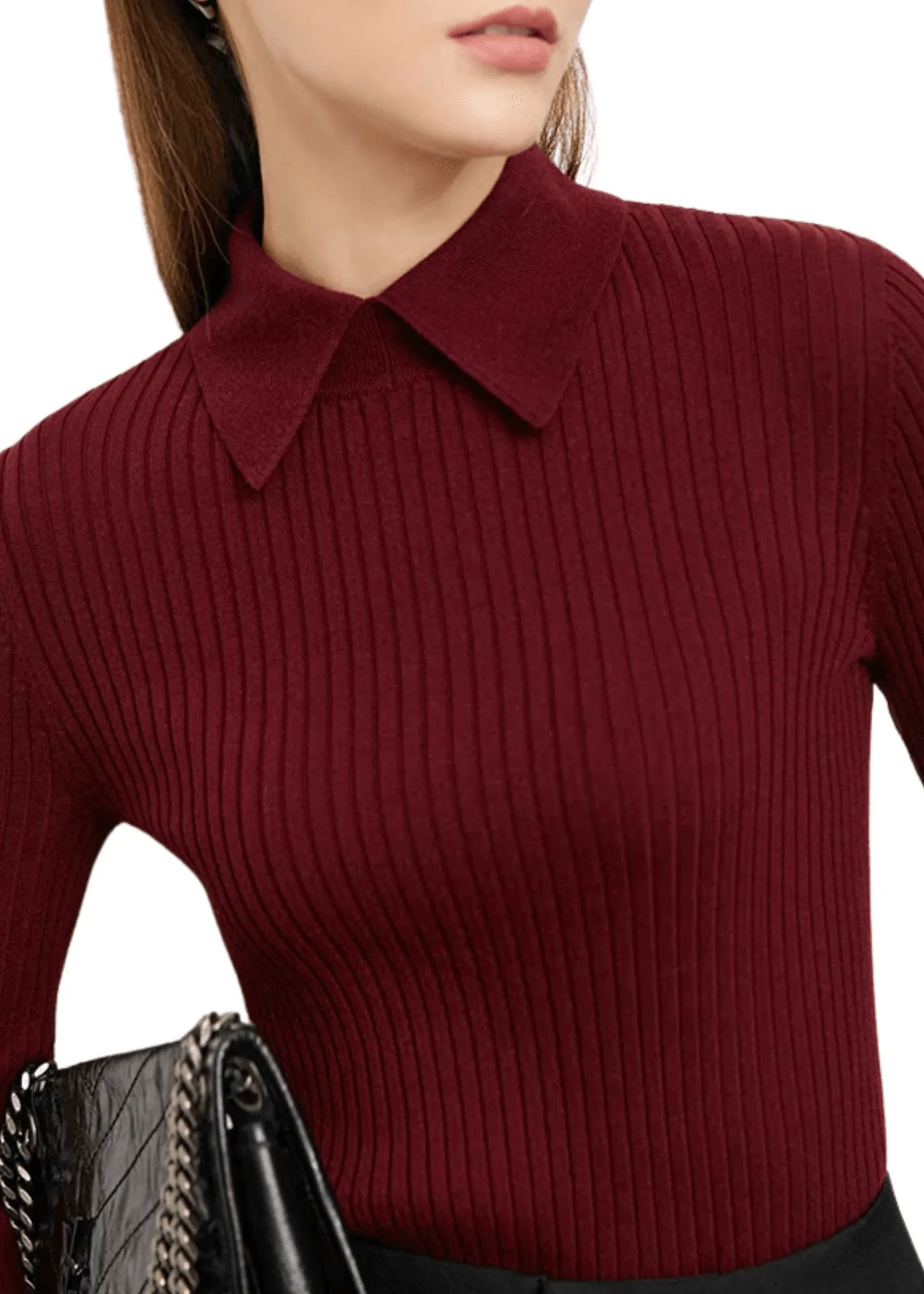 Women's Polo Sweaters Fashion Long Sleeve Wool Pullovers Long Sleeve Knitted Tops Office Lady Spring Sweater