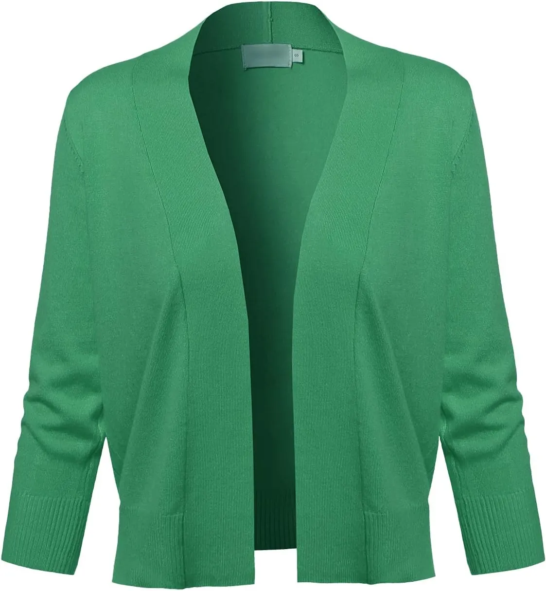 Women's Solid Open Front Soft Stretch 3/4 Sleeve Layer Short Cardigan