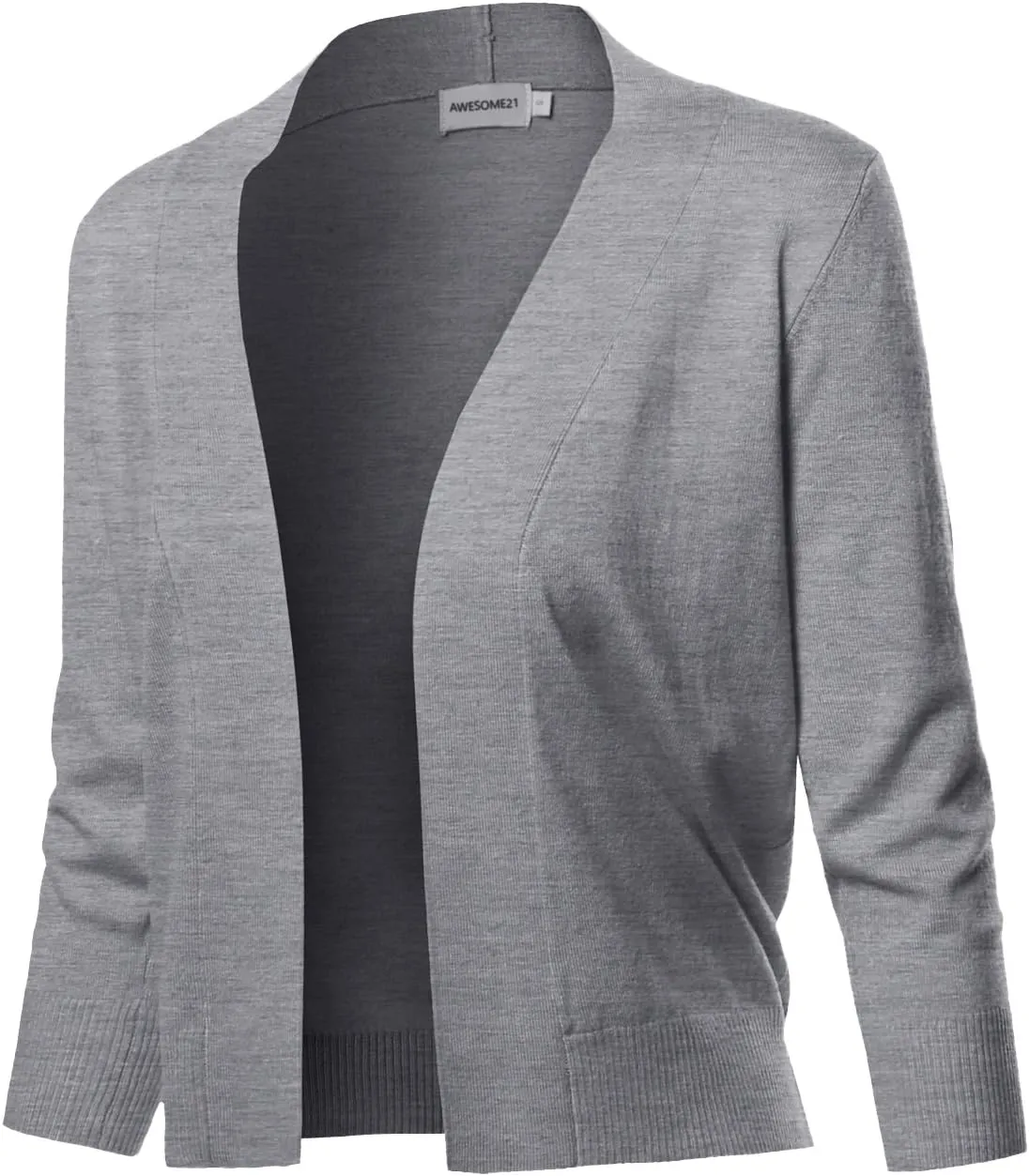Women's Solid Open Front Soft Stretch 3/4 Sleeve Layer Short Cardigan