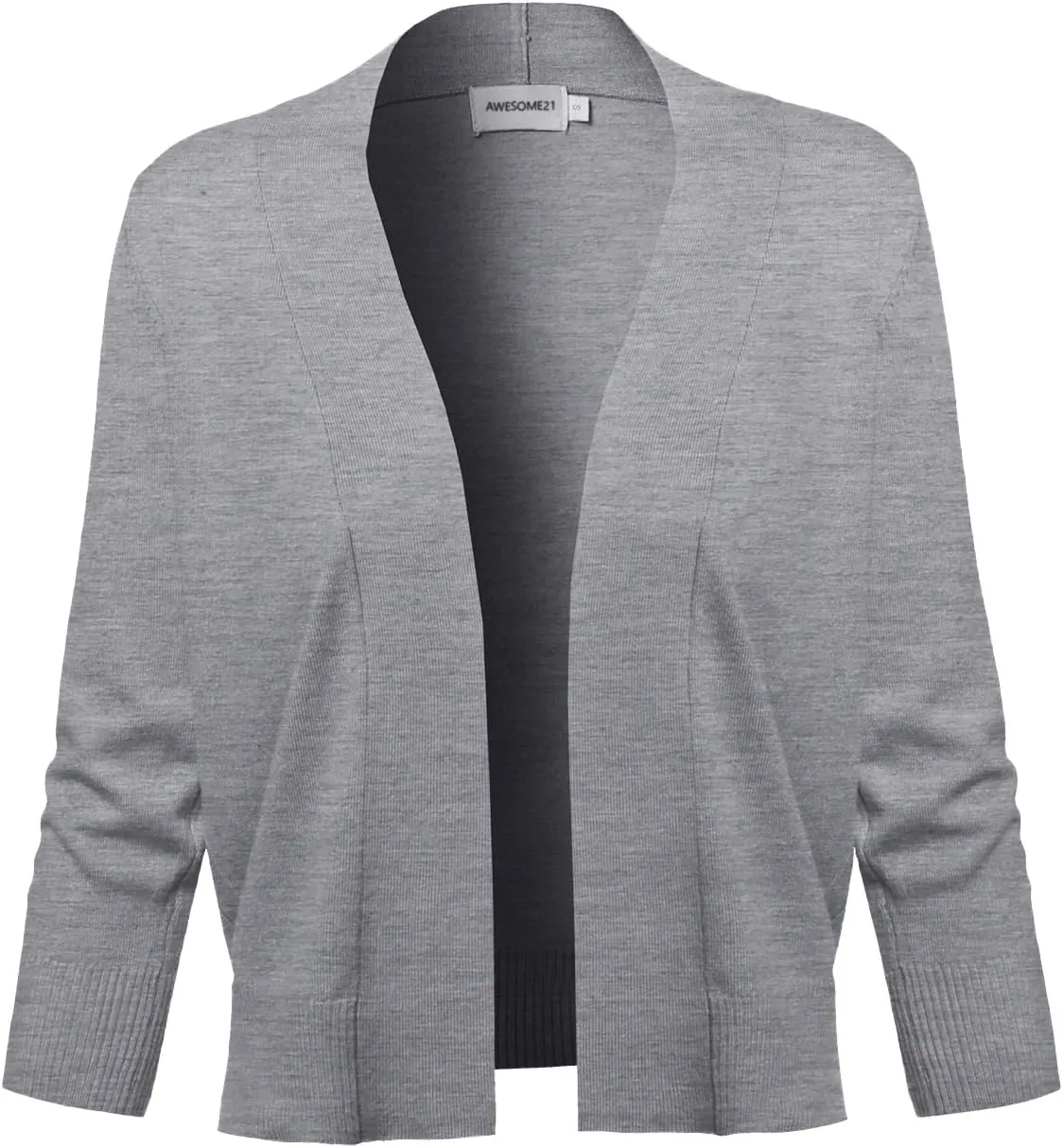 Women's Solid Open Front Soft Stretch 3/4 Sleeve Layer Short Cardigan