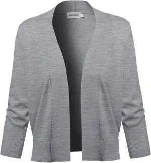 Women's Solid Open Front Soft Stretch 3/4 Sleeve Layer Short Cardigan