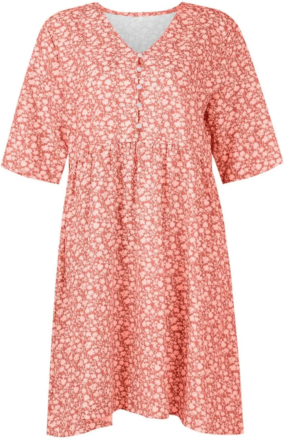 Womens Summer Dresses Casual Floral Print Midi Dress Button V Neck Short Sleeve Dresses Loose Beach Swing Sundresses