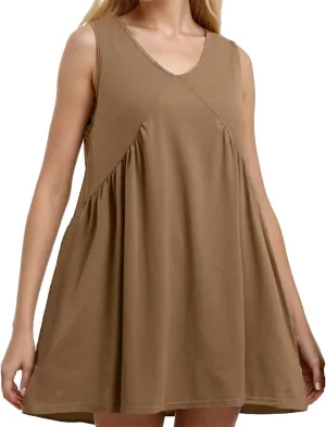 Women's Summer Sleeveless Mini Dress Loose V Neck Babydoll Dress Casual Beach Sundress with Pockets