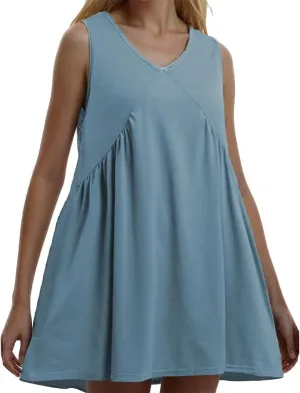 Women's Summer Sleeveless Mini Dress Loose V Neck Babydoll Dress Casual Beach Sundress with Pockets