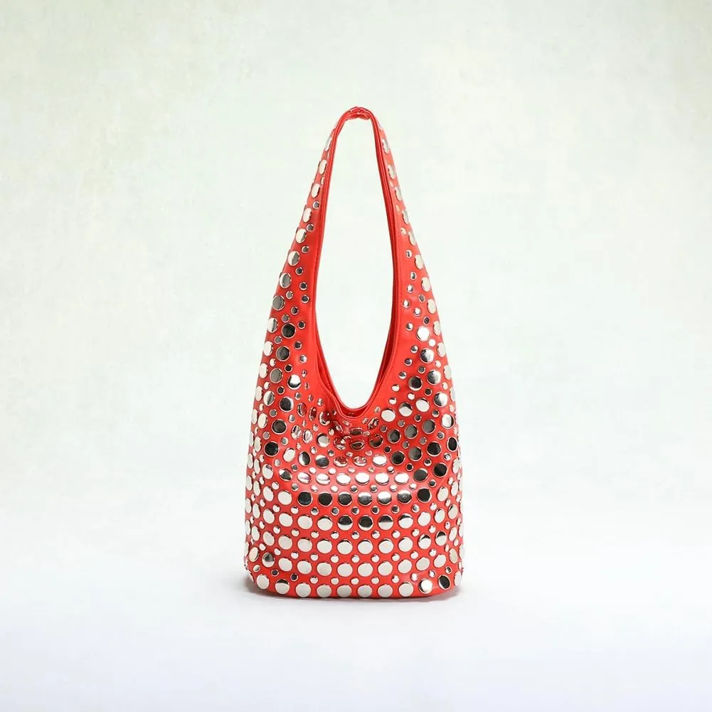 Y2k Purse Studded Purse Bucket Bags for Women Punk Purses for Women PU Leather Hobo Bag Trendy Shoulder Bag Underarm Bag