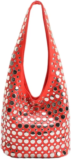 Y2k Purse Studded Purse Bucket Bags for Women Punk Purses for Women PU Leather Hobo Bag Trendy Shoulder Bag Underarm Bag