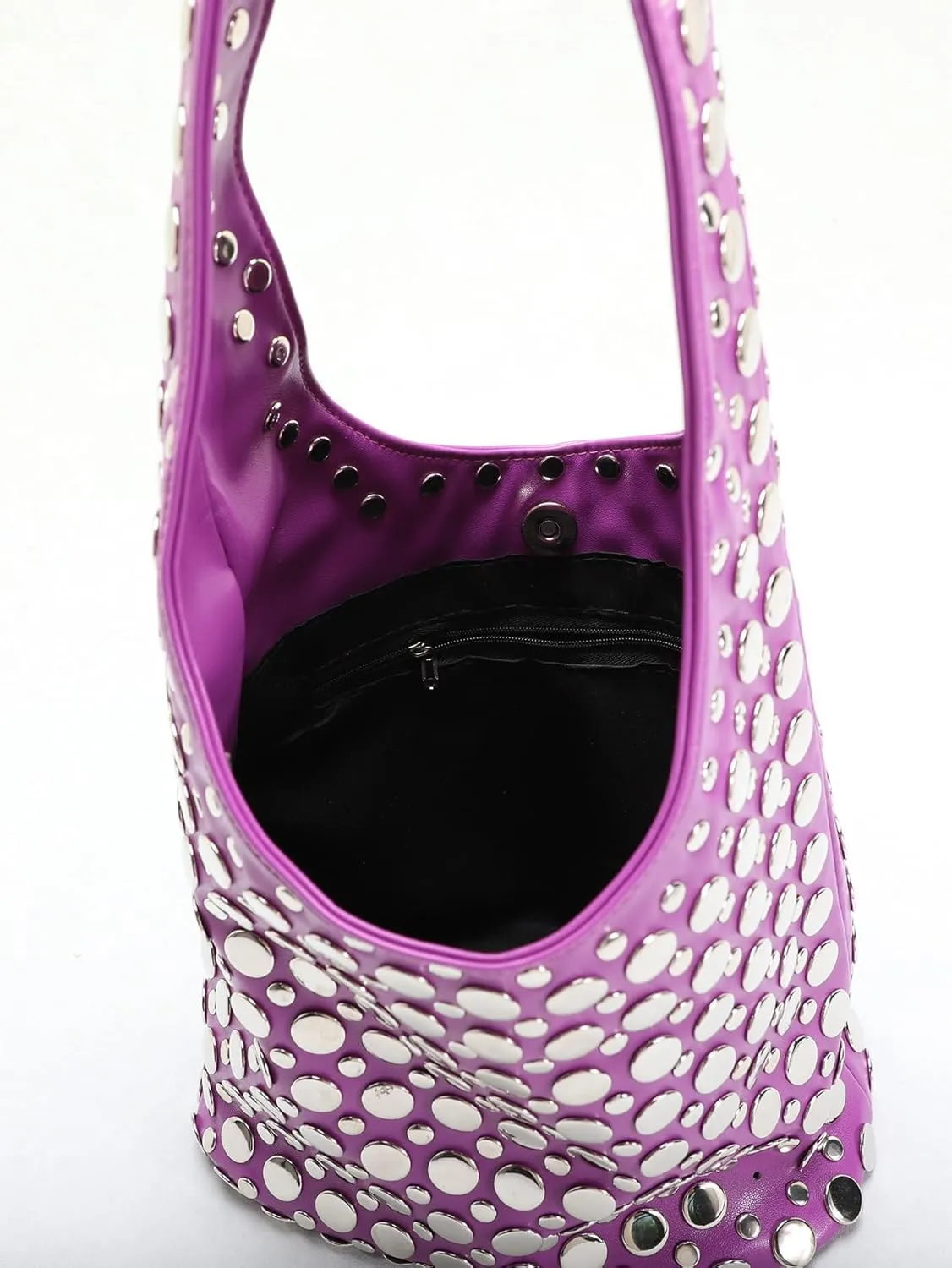 Y2k Purse Studded Purse Bucket Bags for Women Punk Purses for Women PU Leather Hobo Bag Trendy Shoulder Bag Underarm Bag