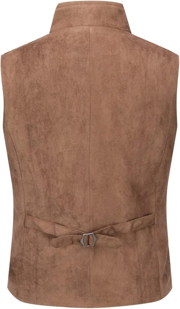 YFFUSHI Mens Double Breasted Suede Dress Vest Gothic Steampunk Prom Party Velvet Waistcoat