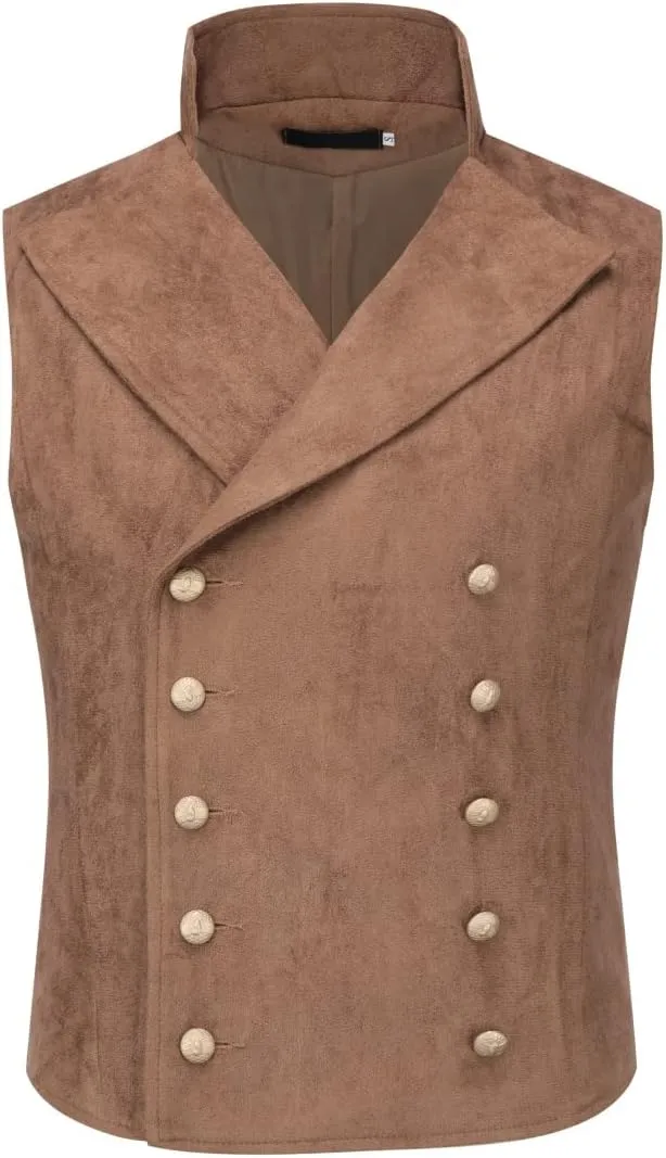 YFFUSHI Mens Double Breasted Suede Dress Vest Gothic Steampunk Prom Party Velvet Waistcoat