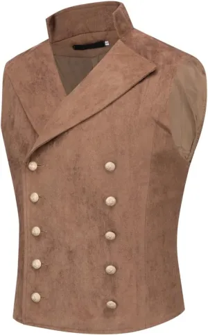 YFFUSHI Mens Double Breasted Suede Dress Vest Gothic Steampunk Prom Party Velvet Waistcoat