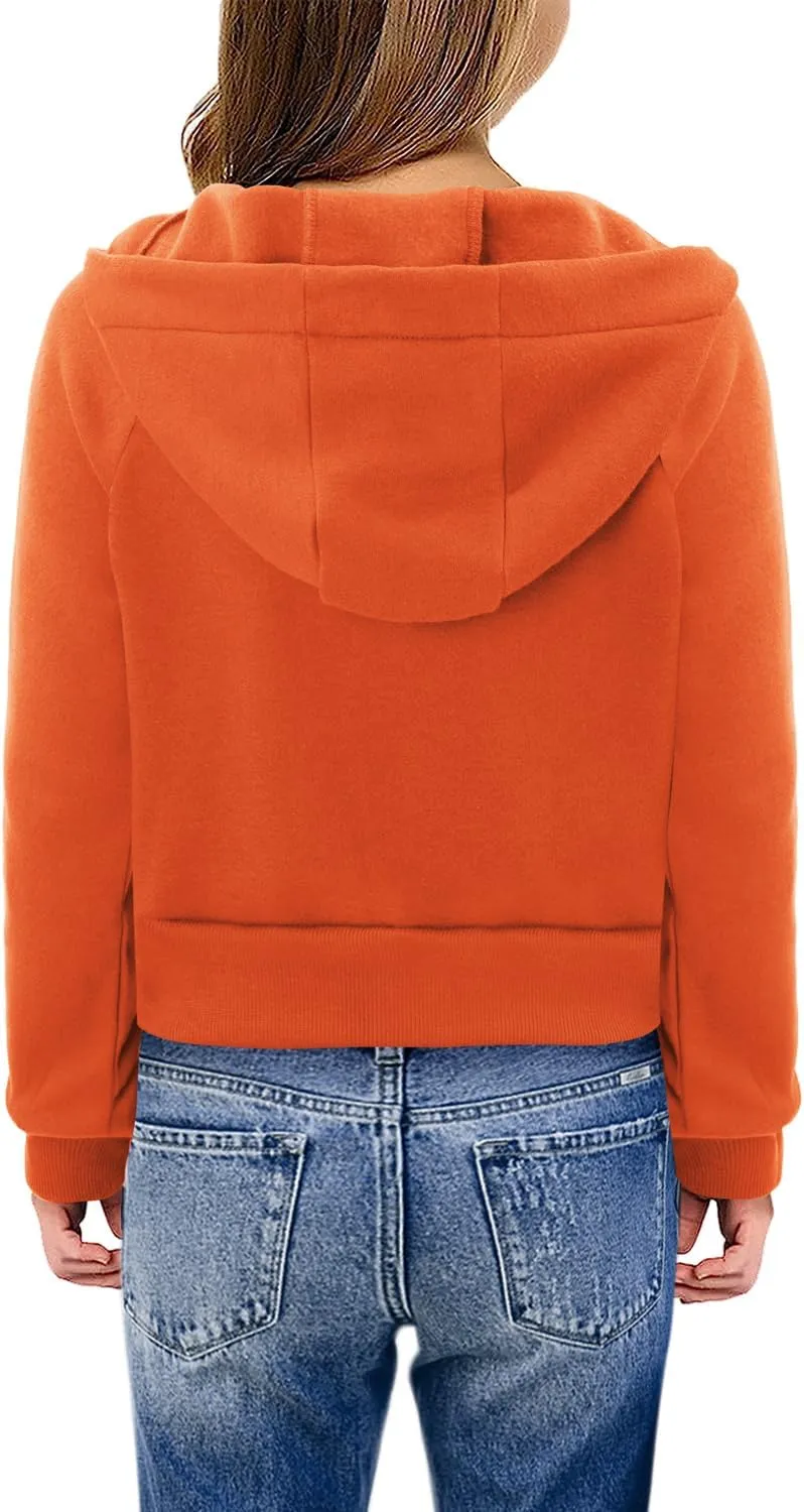 Yoklass Girls Zip Up Hoodie Croppred Sweatshirts Casual Long Sleeve Thumb Hole Jacket 4-13 Years