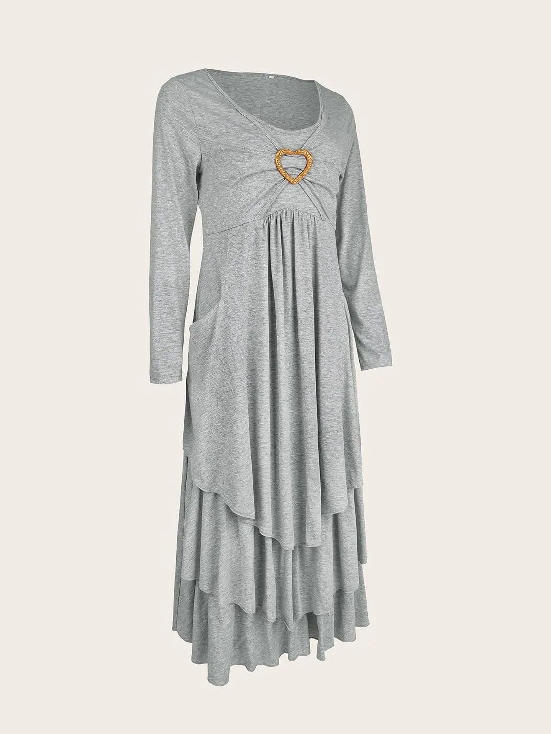ZOCAVIA Women's Maxi Dress Puff Sleeve Elegant Flowy Ruffle Cowlneck Dress High Waist Basic Loose Fit Dresses